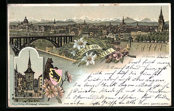 Cartoline postali: Litho Bern, Ortsansicht mit Uhrenturm – Usato da Berlin venduto da bartko-reher