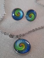 Schmuckset Edelstahl Spirale Kette Ohrringe Anhänger
