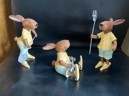 3 Hasen braun bunt Osterdeco neuwertig 8 -18 cm
