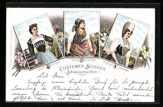 Cartoline postali: Litho Schweizer Trachten, Aargau, Graub – Usato da Berlin venduto da bartko-reher