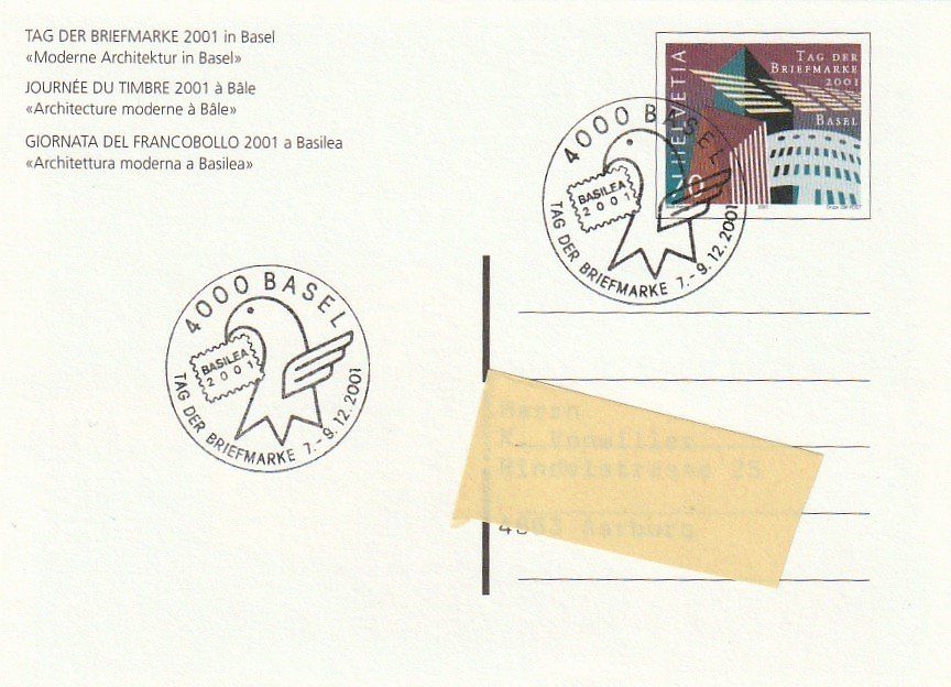 Tutti i francobolli: Tag der Briefmarke 2001 Basel, Karte – Usato da Aarburg venduto da Aare10