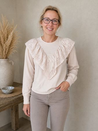 PAUL & JOE | blouse vieux rose brodé volant bohème | S femme