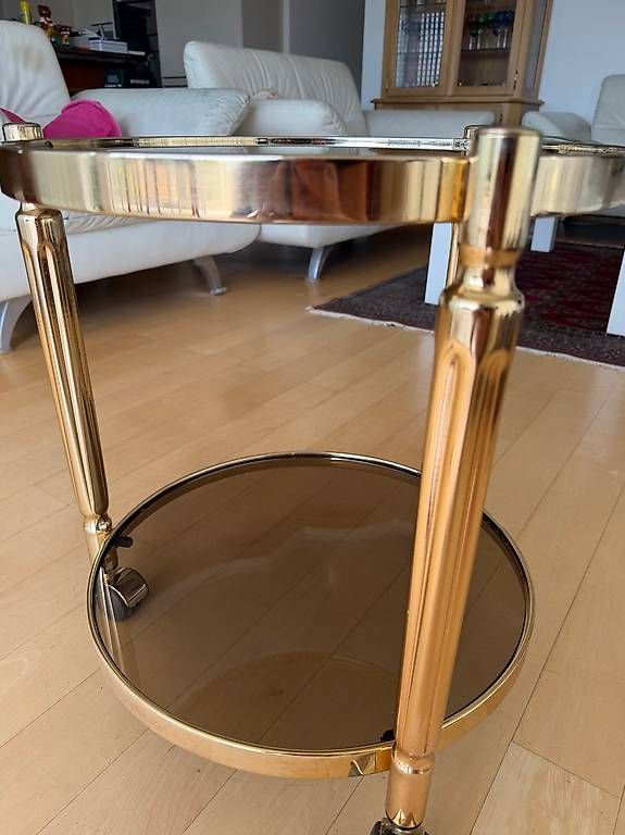 Tavoli: Rollwagen Beistelltisch Messing Glas rund – Usato da Herrliberg venduto da jun_rl8h 1