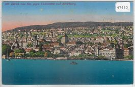 Zürich vom See gesehen, gegen Uni und Zürichberg - Litho