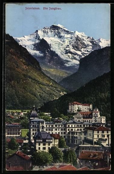 Ansichtskarten: AK Interlaken, Teilansicht mit Jungfrau – Gebraucht aus Berlin von bartko-reher