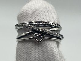 Bague multirang croisée cœur et strass en Argent 925