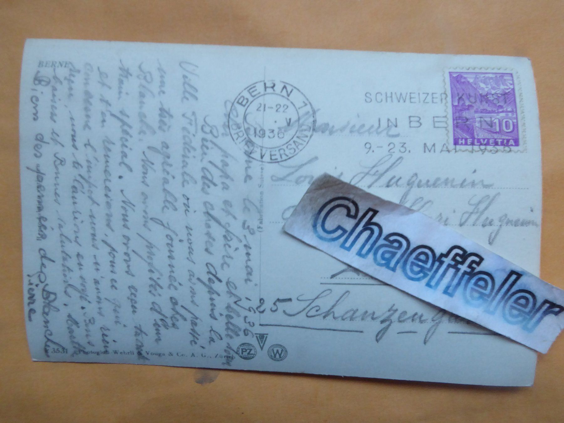 Cartoline postali: 1936  Bern – Usato da Zürich venduto da Chaeffeler 1