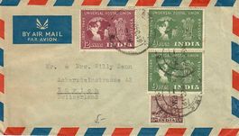 Briefumschlag von Indien nach Zürich 1949 UPU Briefmarken