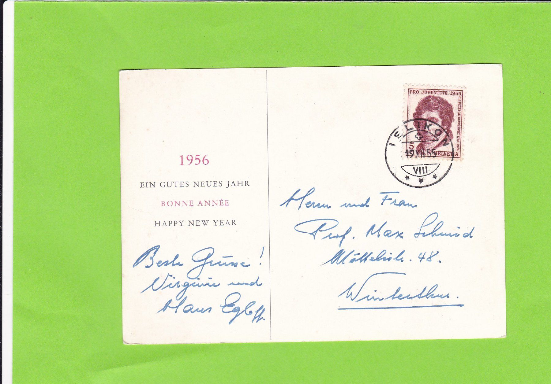 Cartoline postali: Neujahrskarte 1955 ab Islikon – Usato da St. Peterzell venduto da neckertal 1
