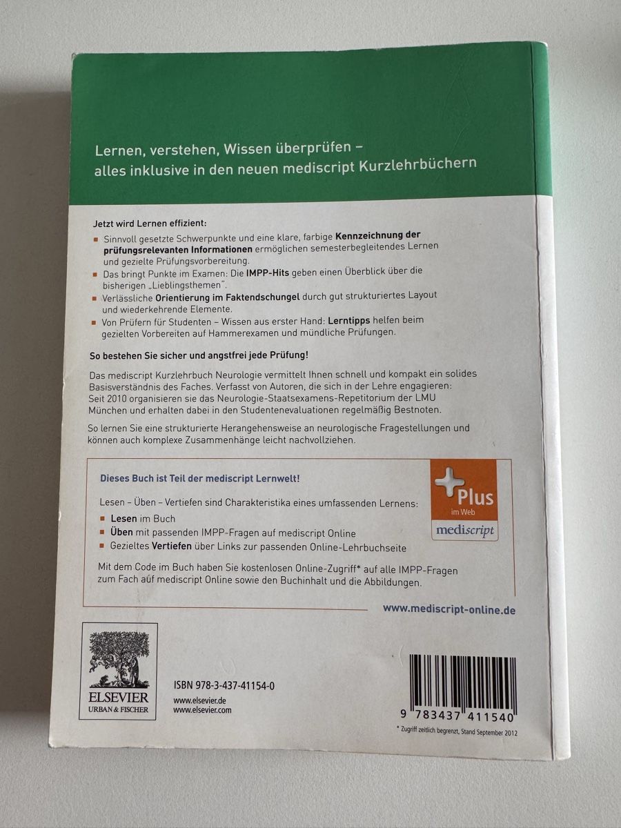Libri: mediscript Kurzlehrbuch Neurologie – Usato da Bern venduto da chr_y8f7 1