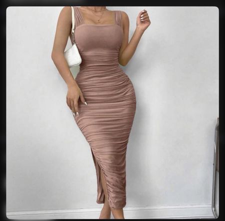 Ruched bodycon maxi dress with slit #bodycon #maxidress #eve
