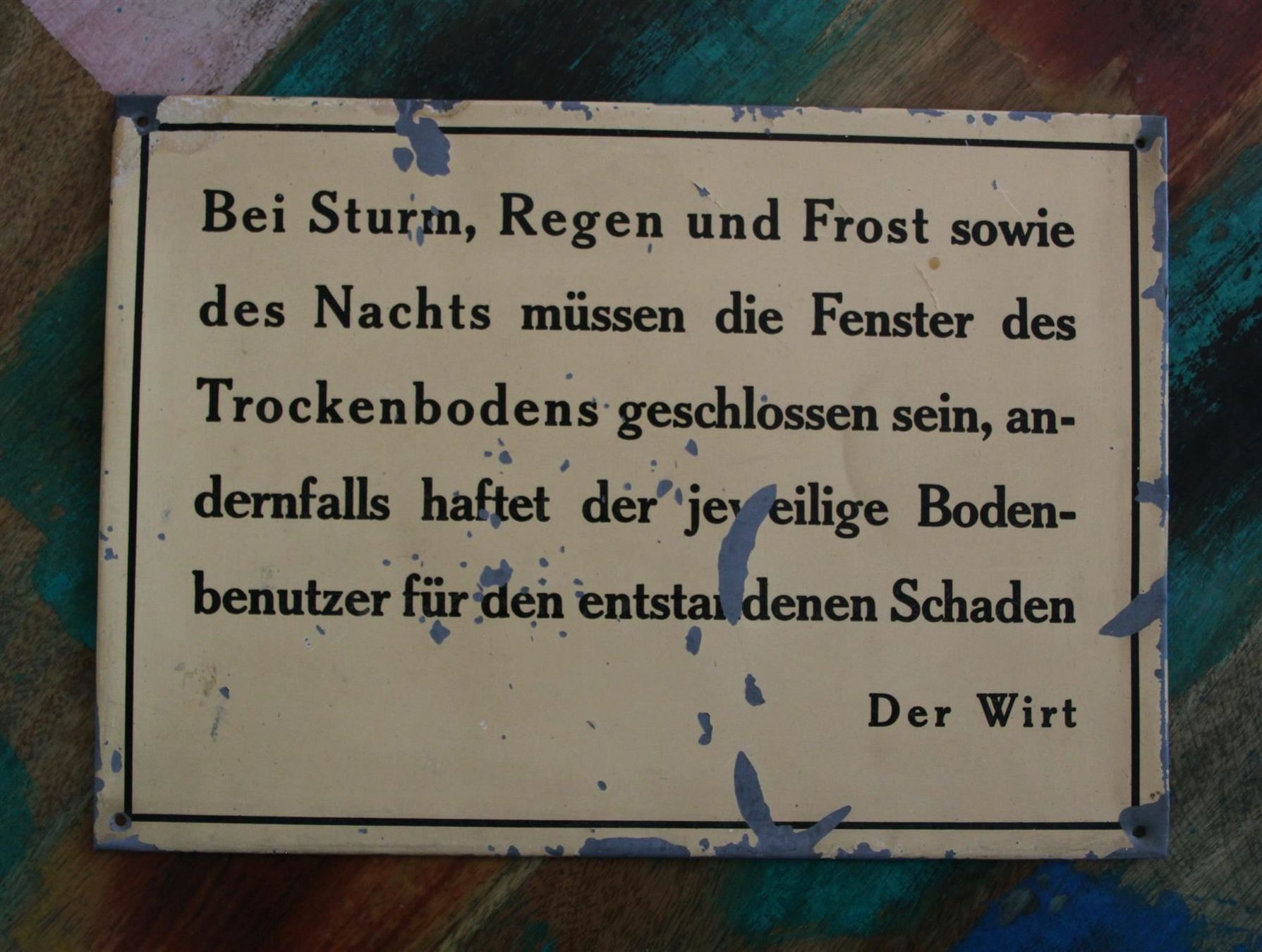 Insegne: Blechschild "Sturm, Regen & Frost" – Usato da Birrwil venduto da brandschatz_birrwil 1