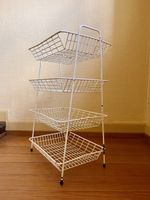Retro  Korbgestell 4 Ablagen Weiss Metall 60er 70