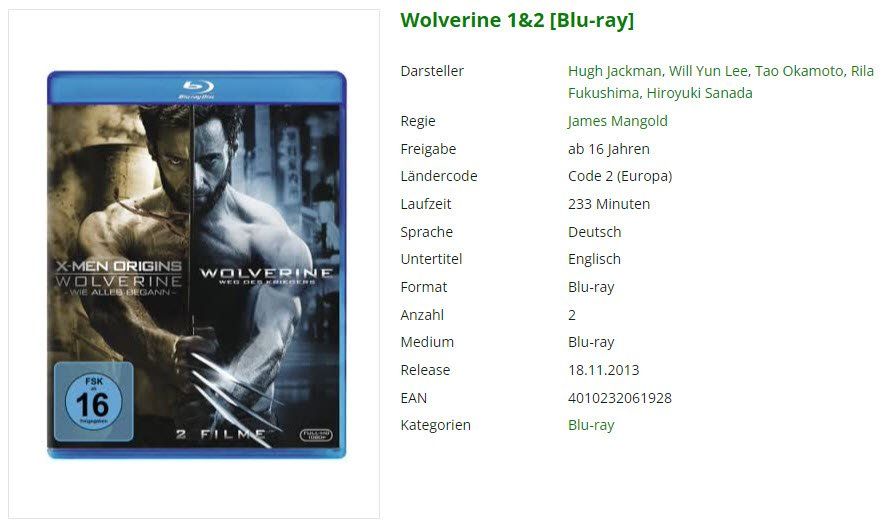 Tutti i DVDs: Wolverine 1 & 2 (Bluray) – Usato da Buchrain venduto da Sssschaller