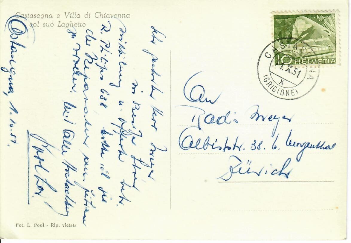 Cartoline postali: Castasegna 1951 – Usato da Hochdorf venduto da Ziegel-16 1