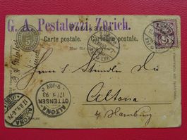 1893: 60B auf PESTALOZZI-KARTE Zürich nach ALTONA (DE)
