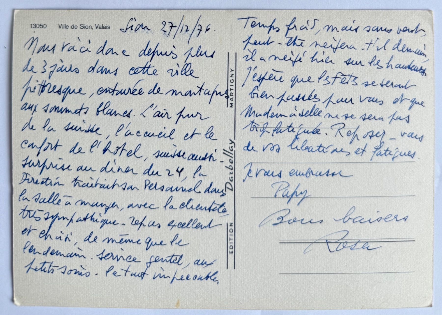 Cartoline postali: SION - Ville de Sion 1976 – Usato da Lutry venduto da Ediego 1