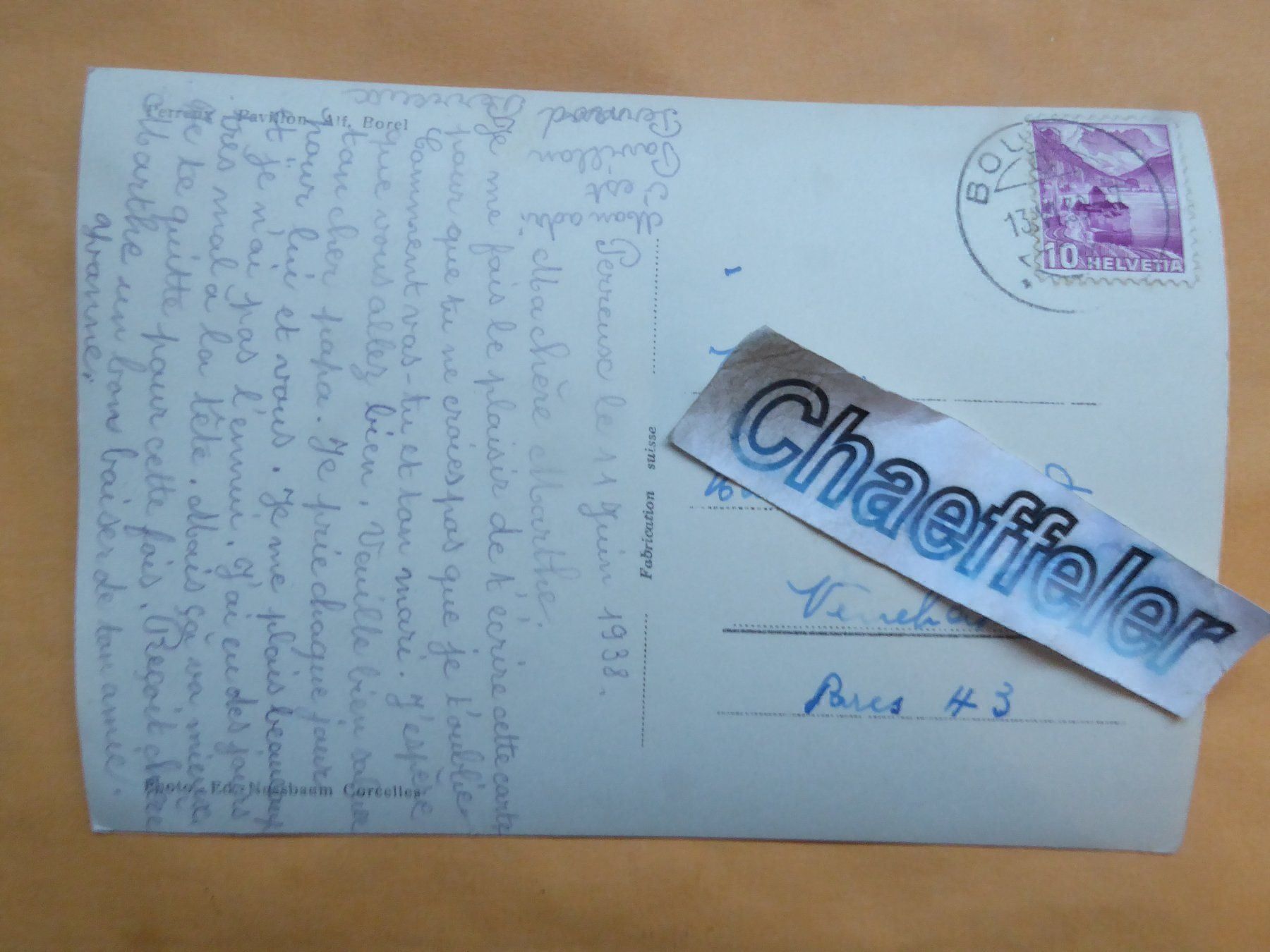 Cartoline postali: 1938 Perreux Pavillon Alf. Bergel – Usato da Zürich venduto da Chaeffeler 1