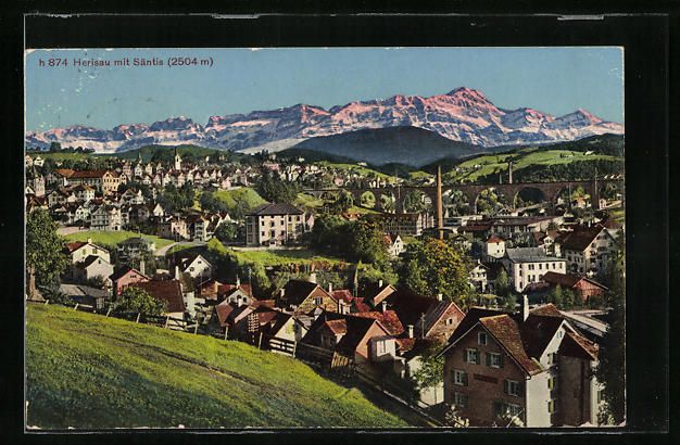 Cartoline postali: AK Herisau, Panorama mit Säntis, 1934 – Usato da Berlin venduto da bartko-reher