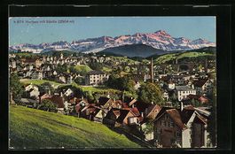 AK Herisau, Panorama mit Säntis, 1934