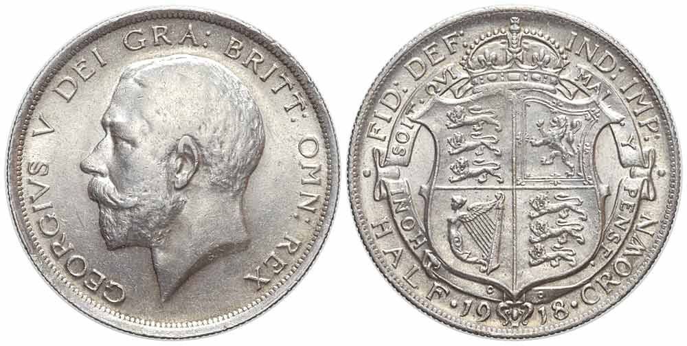 Tutti le monete: Großbritannien, 1/2 Corona 1918 – Usato da Chiasso venduto da Novamarketing