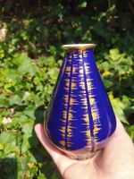 Elegant Vase Echt Kobalt Handmalerei Gold Decor, H 14 cm