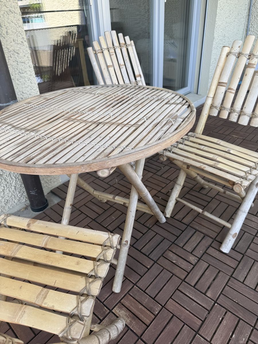 Set di tavolo e panche: Bambus-Gartenmöbel-Set – Tisch mit 4 Stühlen – Usato da Dübendorf venduto da ver_rb5x 6