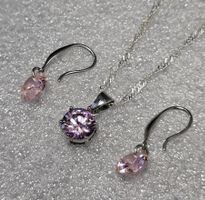 Schmuckset mit rosa Zirkonia und Kristallen, 925versilbert