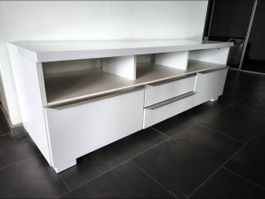 TV Stand, White High Gloss, Three Drawers, Used Condition