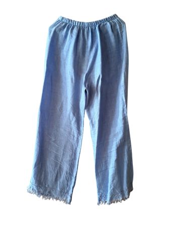 Leinenhose Damen hellblau Grösse M mit Fransen