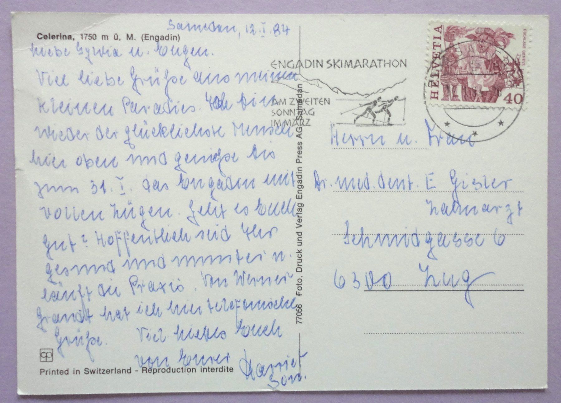 Ansichtskarten: Celerina, 1750 m ü.M. – Defekt aus Fétigny von Billy2miny 1