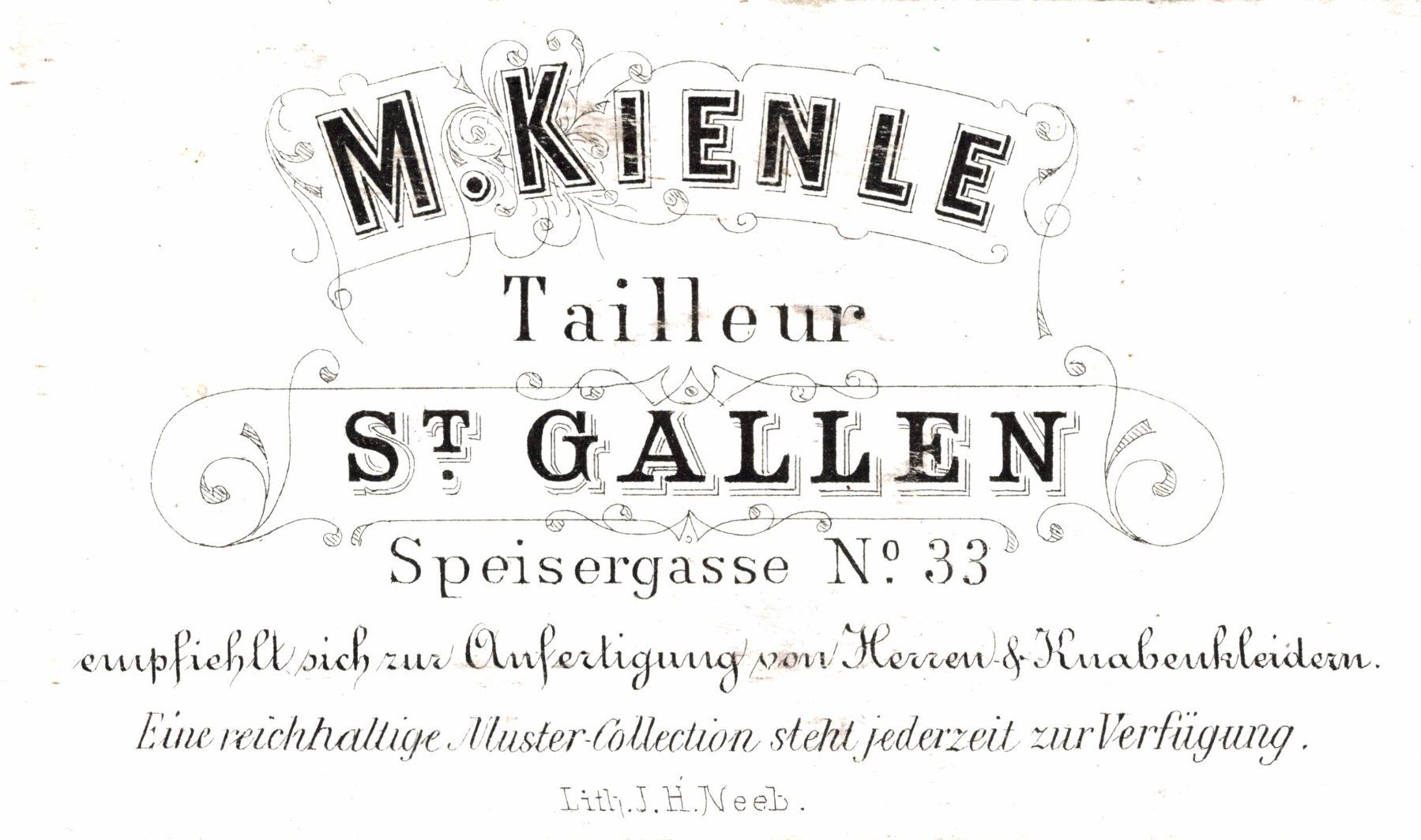 Cartes postales: Werbekärtchen M. Kienle, Tailleur, St. Gallen – D'occasion à Bronschhofen par Astore