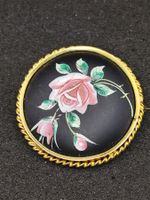 Vintage vergoldete Brosche Handbemalt Top