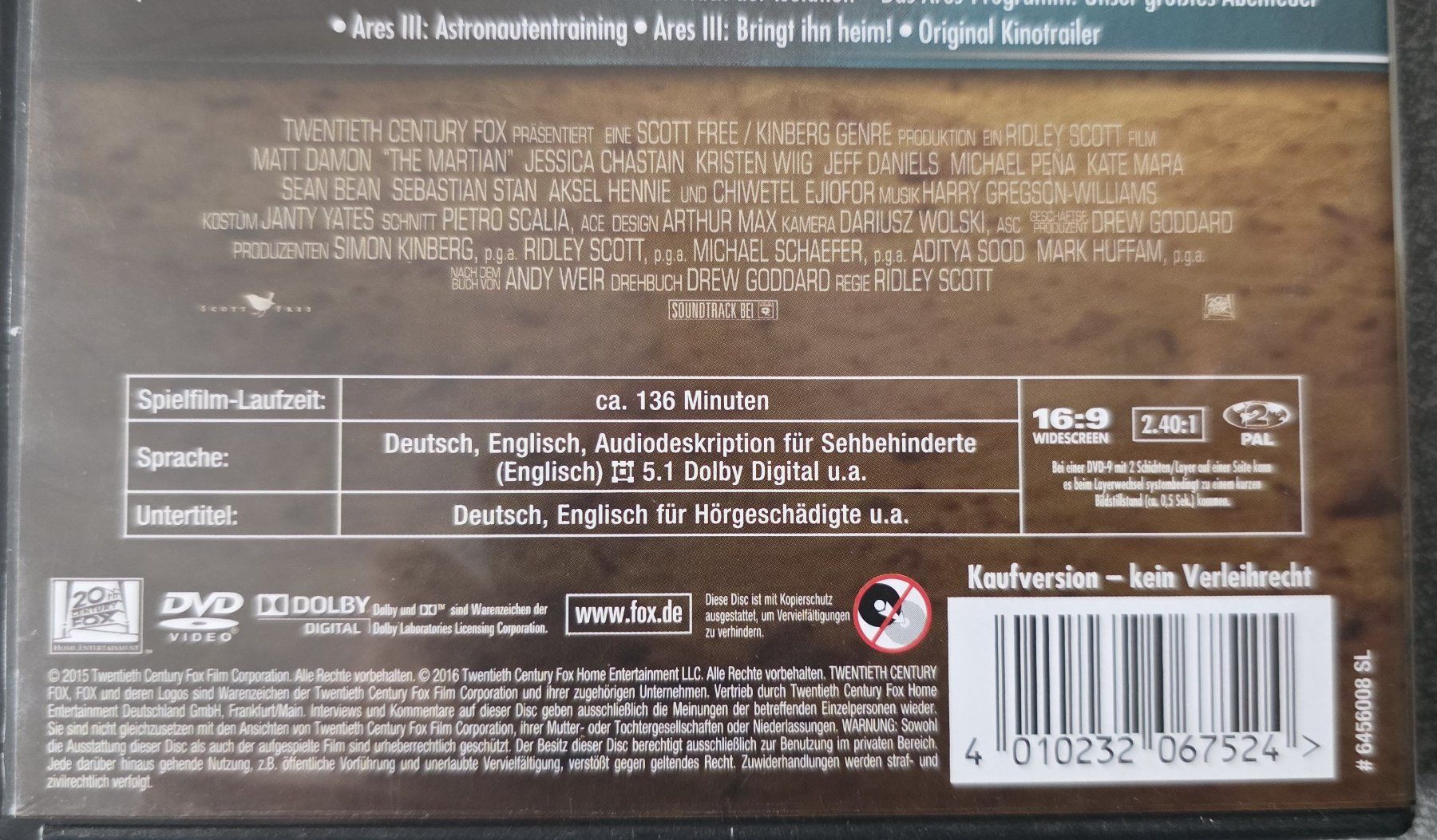Tous les DVDs: DVD Der Marsianer / Matt Damon – D'occasion à Oetwil am See par fineli2 1