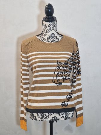 Baumwoll Pullover MarcCain gestreift Leopardenmuster XS neu