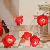 1,5m Romantische Rosen Lichterkette rot