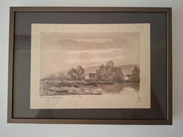 Aquarell & Zeichnung  "Würzbacher Weiher" ca. 1910  signiert