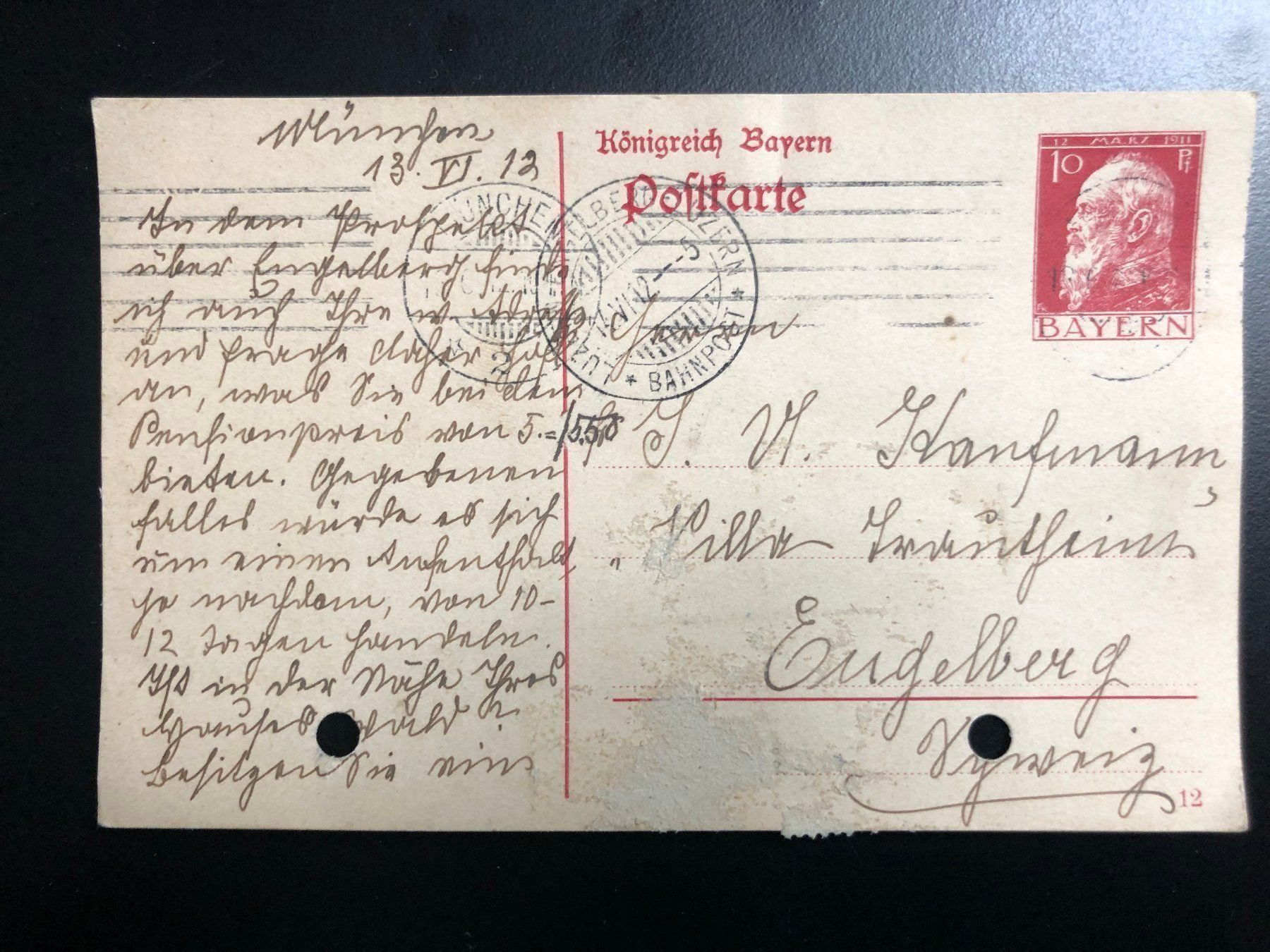 Alle Briefmarken: 1 carte postale Bayern 1912 – Gebraucht aus Charmey (Gruyère) von Rolando6