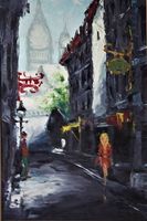 Paris-Originalbild atmosph. Strassenszene, Oelbild auf Holz