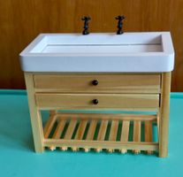 LAVABO für 2 aus Holz Natura-Weiss Puppenhaus