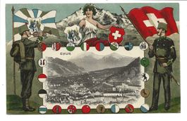 Chur (GR) Helvetia - Militär  Passepartout-Präge-Litho 1917