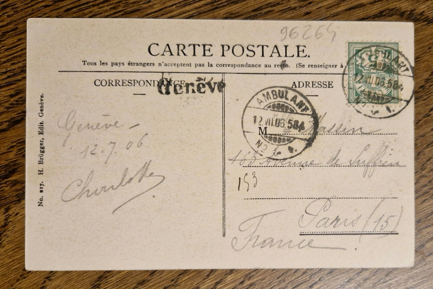 Cartoline postali: Genève, Stempel anbulant, 1906 – Usato da Ebikon venduto da Donar50 1