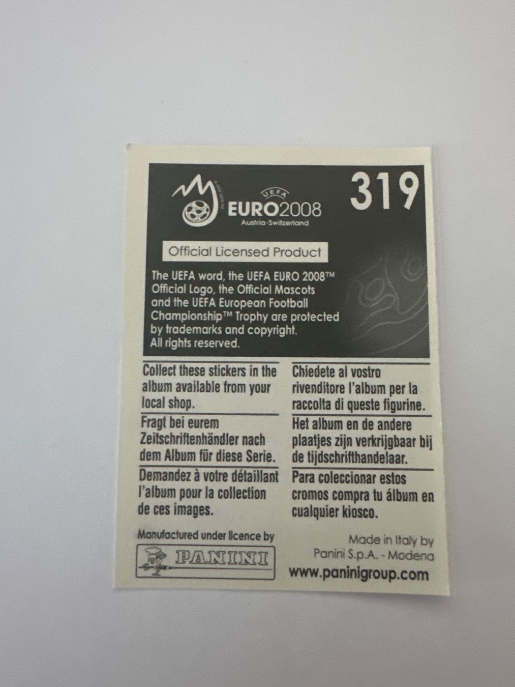Panini Carte collezionabili: Panini UEFA EM 2008 Sticker - Nr. 319 – Usato da Sulz AG venduto da DealWerk 1