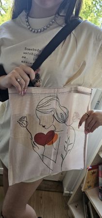Summer Tote Bag With Artistic Woman & Rose Design