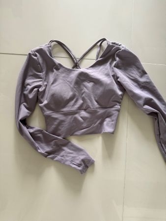 Long Sleeve Yoga Crop Top Lavender Criss Cross Back