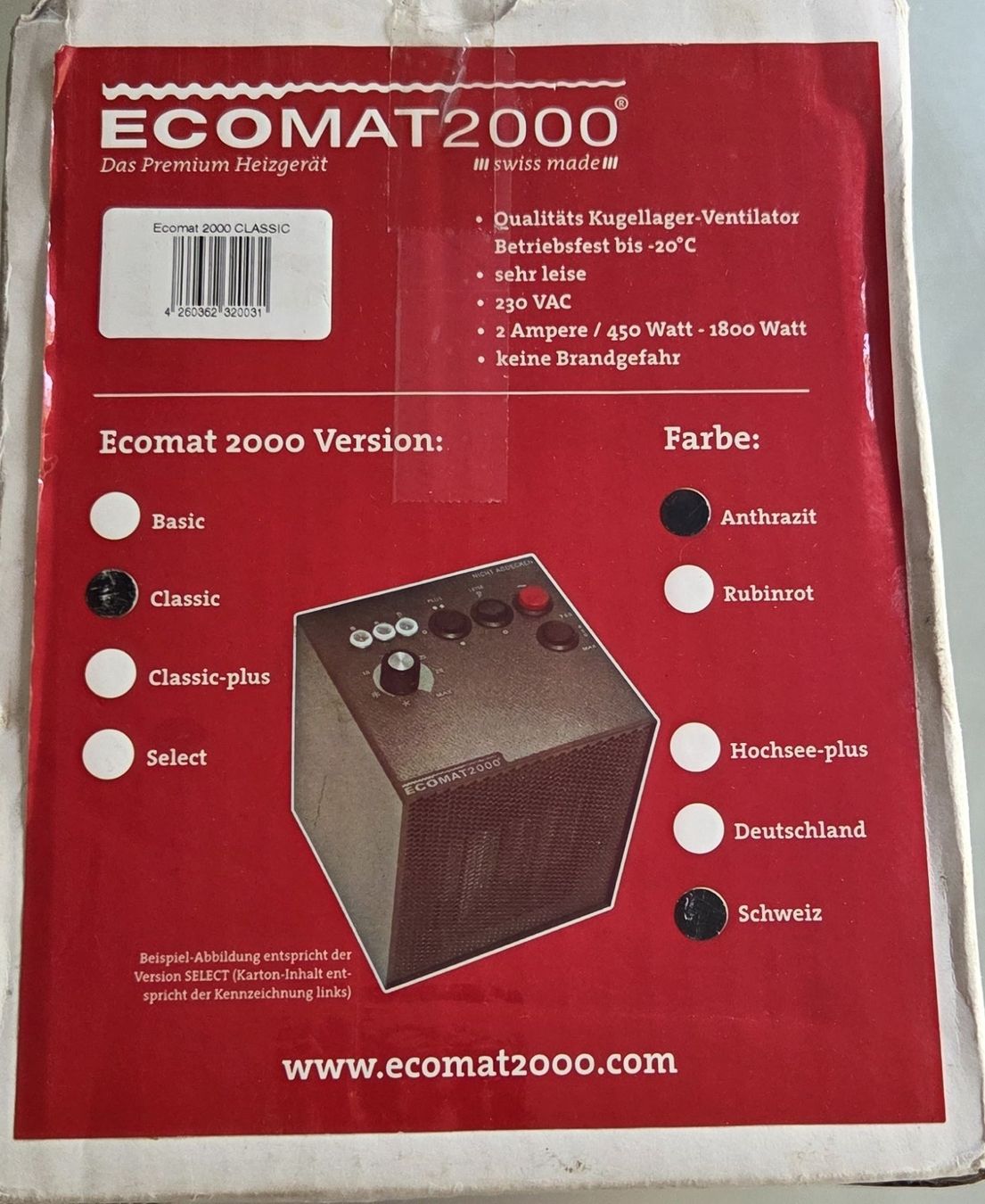 Ecomat2000 Heizgeräte: Ecomat 2000 Heizgerät Classic 1800W – Gebraucht aus Huttwil von ser_gn9l