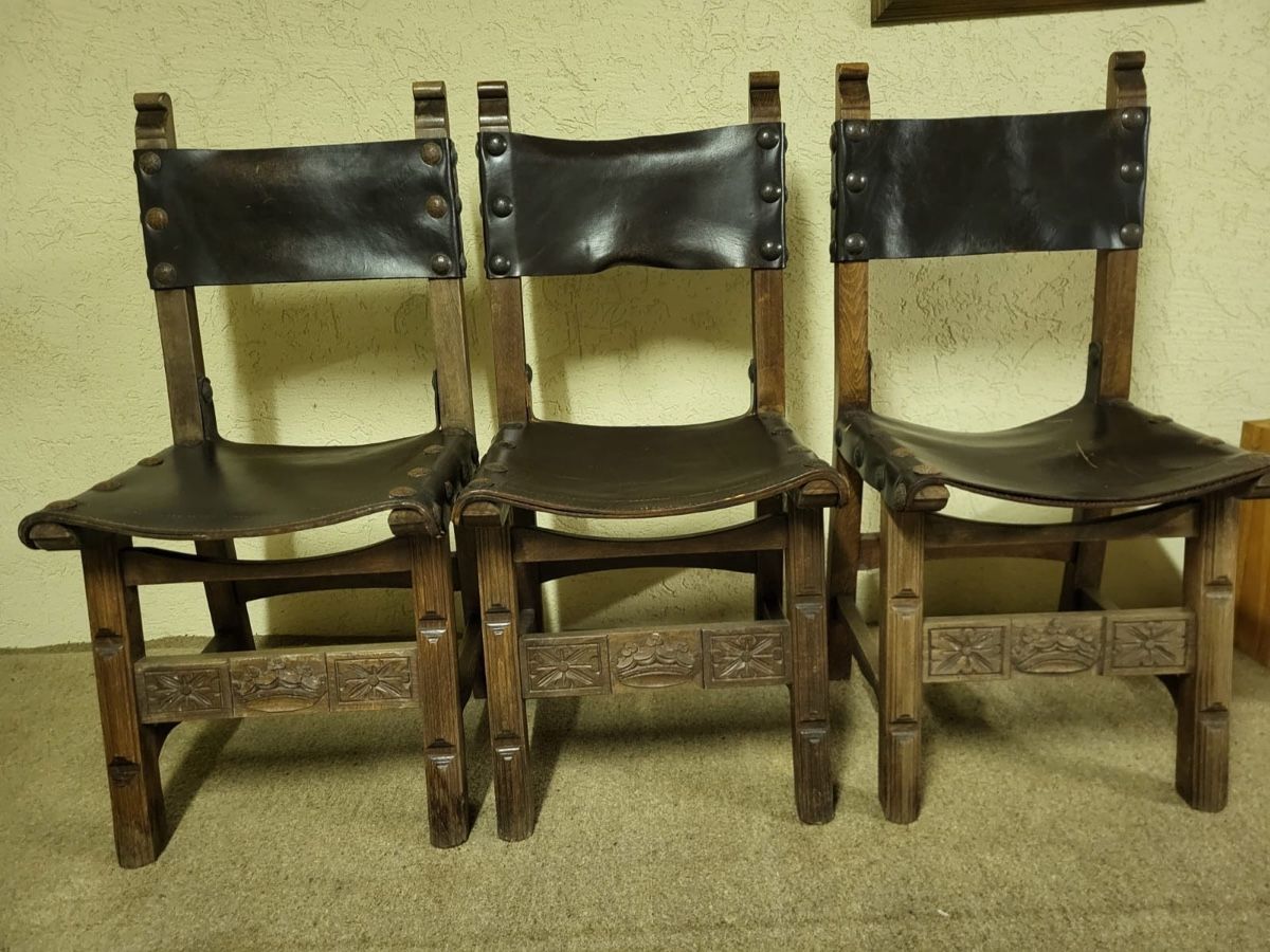 Sedie: 3 Stühle Holz Leder dunkel rustikal – Usato da Reinach BL venduto da MyBadMem0ries 1