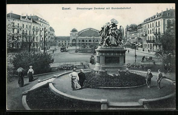 Cartoline postali: Basel, Strassburger Denkmal mit Bundesba – Usato da Berlin venduto da bartko-reher