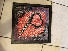 Quadro astratto con cuore cornice nera come nuovo