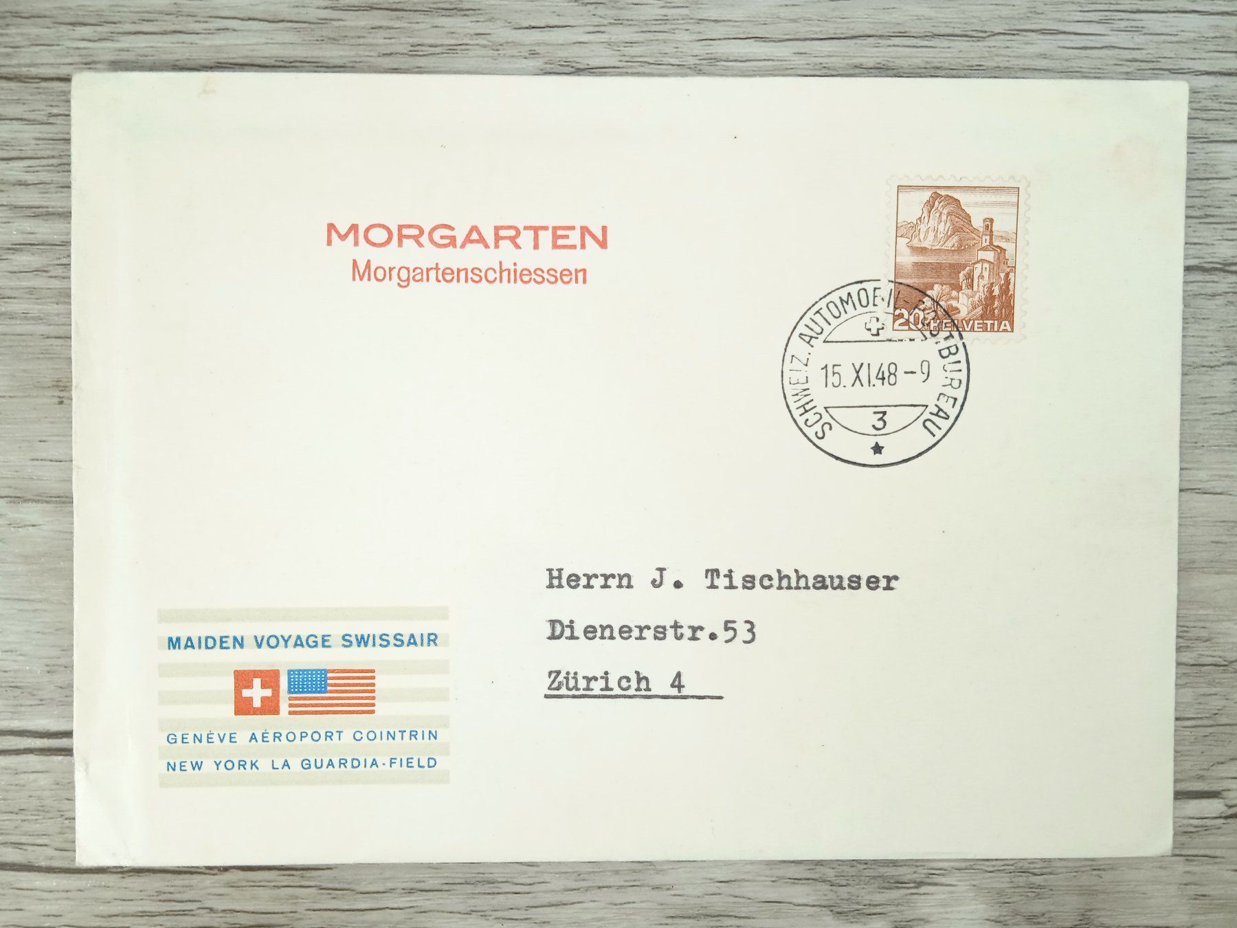 Tutti i francobolli: TR72 Enveloppe + Timbre Suisse 1948 – Usato da Cousset venduto da Patrick_Collections